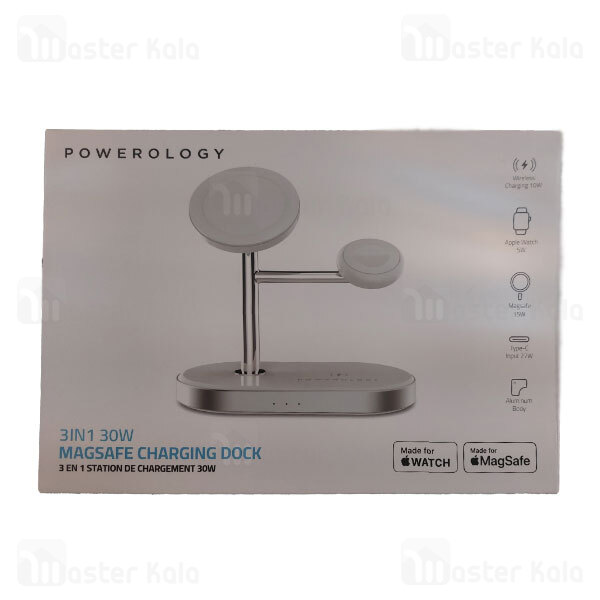 استند و شارژر وایرلس مگ سیف پاورولوژی Powerology 3 in 1 MFi Charging Dock P31MFCHWH