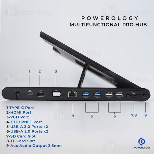 هاب 11 پورت و استند لپ تاپ پاورولوژی Powerology Multi-Functional Pro Hub PWPROHUB