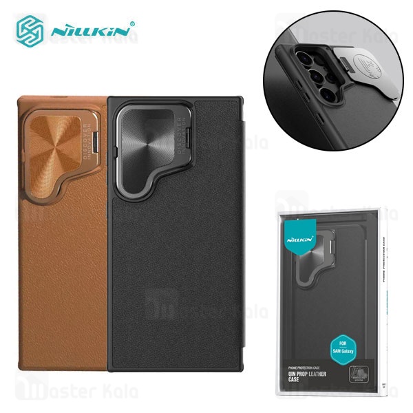 کیف چرمی نیلکین سامسونگ Samsung Galaxy S24 Ultra Nillkin Qin Prop Leather Case دارای محافظ دوربین