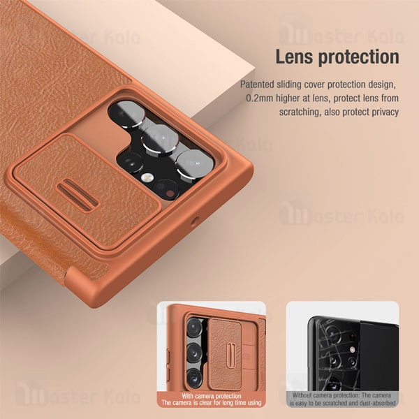 کیف چرمی نیلکین سامسونگ Samsung Galaxy S22 Ultra Nillkin Qin Pro Leather Case دارای محافظ دوربین