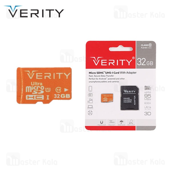 کارت حافظه میکرو اس دی 32 گیگابایت وریتی Verity UHS-I C10 U1 633X 95MB/s دارای خشاب اس دی