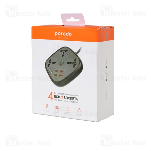 چند راهی برق و شارژر پرودو Porodo 4 USB 3 Sockets PD-SC3302 دارای 4 پورت