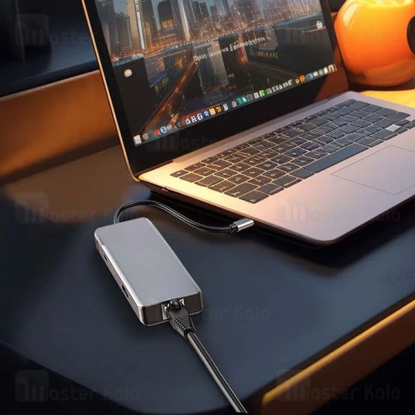 هاب 9 پورت پرودو Porodo 9in1 4K HDMI Ethernet USB-C Hub PD-91CHB توان 100 وات