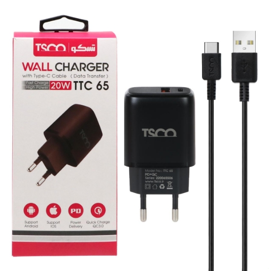 شارژر دیواری تسکو مدل TTC65 به همراه کابل تبدیل USB-C