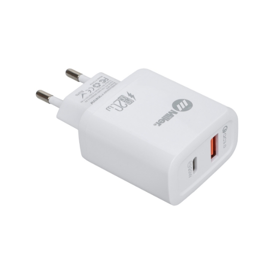 شارژر دیواری فست شارژ PD دو پورت میلر مدل M-72 38W به همراه کابل شارژ USB-C