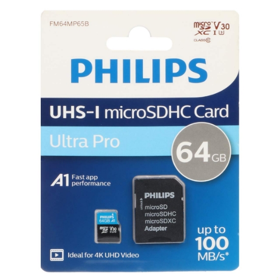 کارت حافظه microSDHC فیلیپس مدل Ultra Pro کلاس 10 U3 سرعت 100MB/sو ظرفیت 64 گیگابایت به همراه آداپتور SD