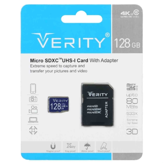 کارت حافظه microSDXC وریتی مدل Extreme کلاس 10 استاندارد UHS-I U3 سرعت 80MBps ظرفیت 128 گیگابایت به همراه آداپتور SD