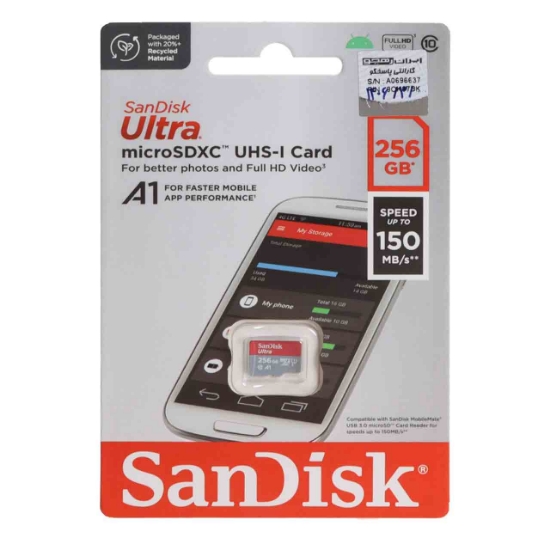 کارت حافظه microSDXC سن دیسک مدل Ultra استاندارد UHS-I Full HD سرعت 150MBps ظرفیت 256 گیگابایت