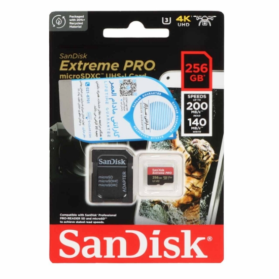 کارت حافظه microSDXC سن دیسک مدل Extreme PRO کلاس 10 UHS-I U3 سرعت 200MB/S ظرفیت 256 گیگابایت به همراه آداپتور