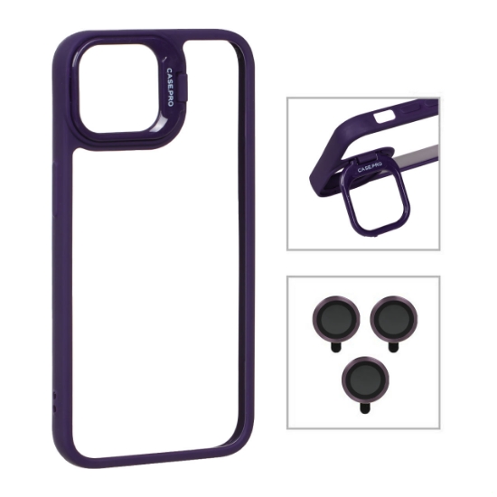 قاب گوشی Case Pro استند شو با ست محافظ لنز رینگی برای iPhone 13 / iPhone 14